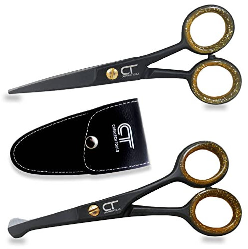 CT 4.5 Small Hair Scissors Set - Moustache & Beard Trimming for Men, Precise Facial Ear Nose Pubic Haircutting Round Tip Scissors for Baby Kids