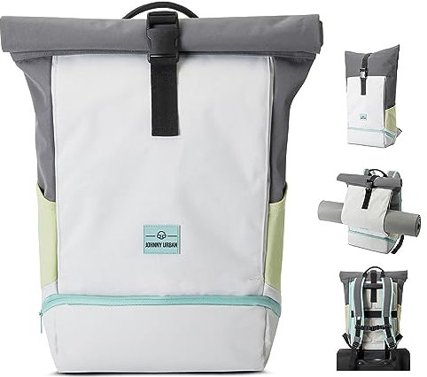 Johnny Urban Rucksack Damen & Herren Grau Grün - Allen Medium - Rolltop Mit Laptopfach für Uni Fahrrad Business - 15L - Nachhaltig - Wasserabweisend