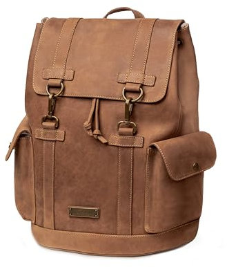 DRAKENSBERG Leder Rucksack 'Bruce' Klassischer Wander- und Freizeitrucksack im Retro-Vintage-Design, 13 Laptopfach, Damen, Herren, 20L - Havanna-Braun, DR00307