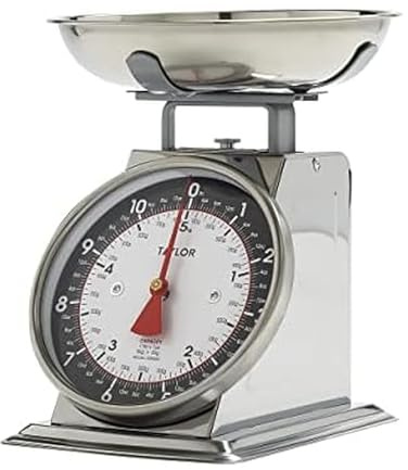 Taylor Mechanical Kitchen Food Scale with Bowl, Weighs Up to 11lbs, Measures in Grams and Ounces, Analog Cooking Scale for Baking, Black and Silver