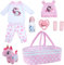 BABESIDE 8Pcs Reborn Baby Dolls Clothes 20 Inches Girl Outfits Accessories for 17-22 Inches Baby Dolls with Bassinet, Feeding Bottle and Dummy, Cute Realistic Baby Doll Clothing Set (Pink)