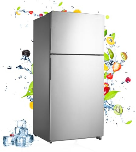 Smad Full Size Refrigerator 20 Cu.Ft, 30 Refrigerator with Top Freezer, Frost Free, Garage Ready, Freestanding Fridge for Kitchen, Office, Apartment, Dorm, Stainless Steel