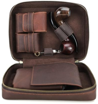 Contacts Funda de Piel para 2 Pipas de Tabaco (Sin Accesorios), Embrague Multifuncional Organizador Con Correa de Mano
