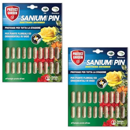 Protect Garden Sanium Pin PFnPO, Insetticida Sistemico in Pillole. Elimina Afidi e Mosca Bianca. Nutre e Protegge per Tutta La Stagione Grazie alla Formulazione Ricca di Concime NutriONE. 40 pin