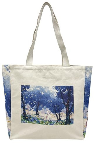 Tibroni Jutebeutel Bedruckt Vintage, Jute Beutel mit Reißverschluss, Canvas Tote Bag Aesthetic Einkaufstasche Bag, Taschen Groß Umhängetasche Stofftaschen Uni Tasche