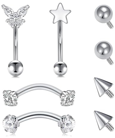 Longita Internally Threaded Rook Piercing Jewelry, Eyebrow Rings, Vertical Labret Lip Jewelry, 16g Curved Barbell, 8mm 10mm Silver