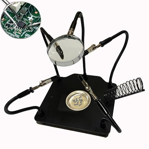 IQIETOY Lötstation mit Lupe Dritte Hand Ständer Lötwerkzeug Leiterplattenhalter Leiterplatten-Lötset – robuste Grundplatte | vier flexible Arme