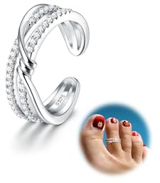 Kakonia Toe Rings for Women,925 Sterling Silver Toe Rings,Adjustable Toe Ring Beach Band Nail Rings,Daisy Flower CZ Cross Opal Twist Knot Rings Cuff,Open Womens Foot Jewelry-CZ Twist Knot