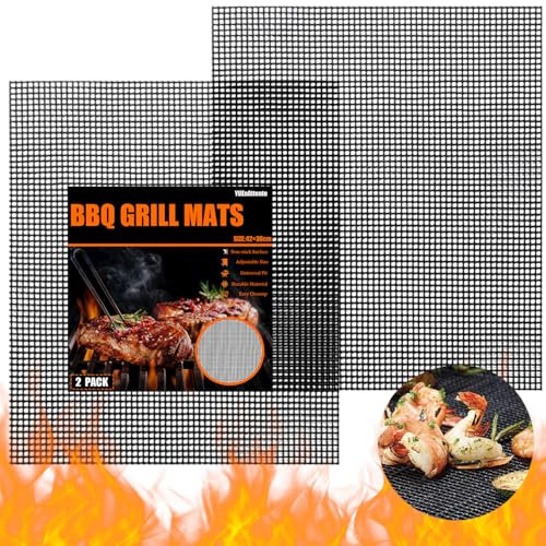 Grillmatte 42×36cm, 2 Stück Antihaft Grillgitter, Grillmatten Wiederverwendbar, Grillmatte für Gasgrill, Holzkohle, Elektrogrill, Heißluftfritteuse, Camping Grill