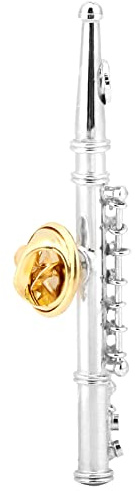 Miniflöjt Musikinstrument Brosch Pin Samlarnål Delikat Box för Musikälskare Silver/Guld (Silver)