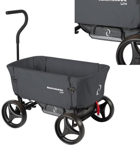 Beachwagon LITE Combideal rullvagn vikbar - 80 kg - Hopfällbar handkärra med förvaringsfack som strandvagn, trädgårdsvagn och campingvagn - Kompakt hopfällbar - Mörkgrå