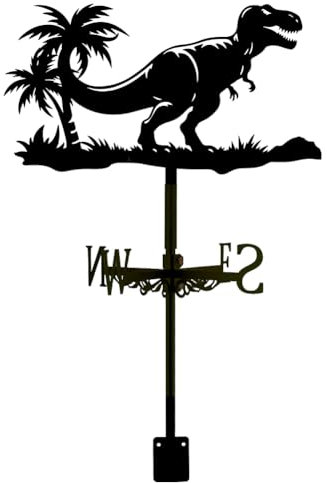 SUPERDANT Wetterhahn Mit Dinosaurier Und Kokosnussbaum Wetterfahne Dinosaurier Wetterfahnen Aus Metall Schuppen Weathervane Tiermotiv Geflügelte Dino Gartendekor Für Bauernhaus Hof Dach