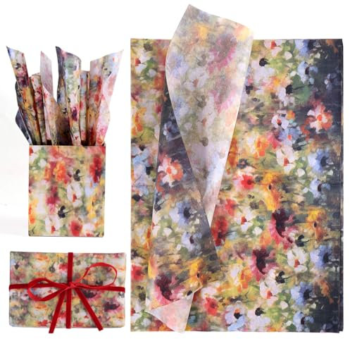 30 Blatt Seidenpapier mit Blumenmotiv, 50x35cm Verpackungsseidenpapier Vintage Geschenkpapier Seidenpapier mit Blumenmuster für Bastel- und Dekorationsbedarf