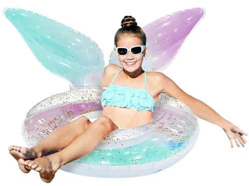 ACTOYS Salvagente Bambino, Salvagente Bambina Sirena, Ciambella Gonfiabile, Anello di Nuoto, 5-10 Anni, 90 cm, Giochi Piscina, per Piscina e Spiaggia (Colorato)