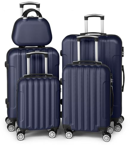 LEADZM Set de 5 Valises de Voyage avec Vanity Case, Valise Grande Taille & Cabine, Set de Bagage pour Voyage, ABS avec roulettes Pivotantes 360°, Cadenas et Poignée Télescopique - Bleu Foncé