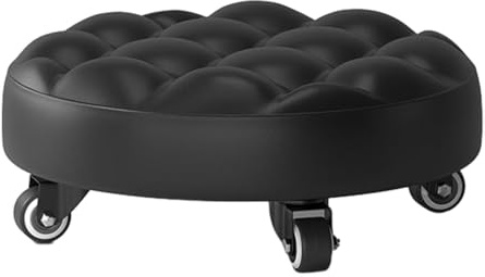 Silla de piso para adultos, superficies de piel sintética, taburete rodante compacto, diseño resistente de perfil bajo, base multiusos de 4 ruedas para limpieza de interiores, mantenimiento de garaje