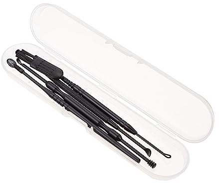 Hemobllo Kit Limpieza Oídos Acero Inoxidable Herramienta Doble Cabeza Rotativa con Cepillo Práctico Cuidado Auricular Portátil Negro