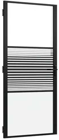 vidaXL Porte intérieure Noir 93 x 201.5 cm Verre trempé et Aluminium, Salle de séjour, Porte Moderne, rectangulaire, Verre trempé, élégant, séparateur Robuste
