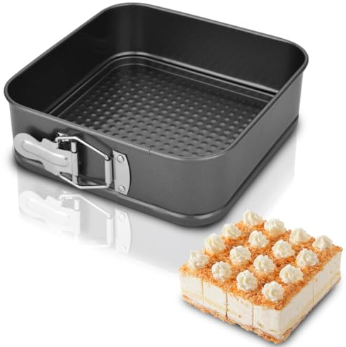 Penbinmall Springform, rektangulär, 28 cm, kakform, bakform med non-stick-beläggning, kakform med platt botten, små kakformar med platt botten för kakor, kolstål, svart