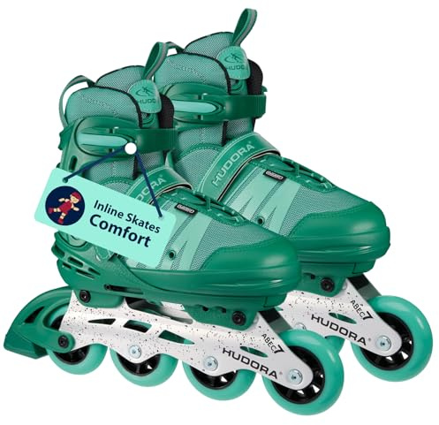 HUDORA Inline Skates Comfort Aquatic - Inliner für Kinder & Jugendliche in Größe 35-40 - Roller Skates bis zu 6 Größen in Weite & Länge verstellbar - atmungsaktive Freizeit Inline Skates