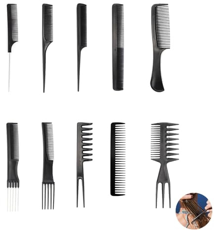 10 PCS Hair Combs Set, Hairdressing Comb Set, Professional Hair Comb, Styling Combs for Cutting, for Women Men(Black)