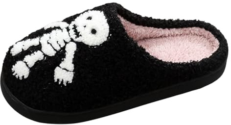 Generisch Par de Halloween de dibujos animados peculiares de gran tamaño cálidas zapatillas de mujer invierno 2025 invierno cálido espuma viscoelástica cómodas zapatillas de piel de cordero, Negro