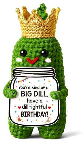 MAMAGIFTREE Have a Dill-ightful Birthday-Funny Happy Birthday Gifts for Women Men, Handmade Crochet Pickle Crown Birthday Gifts Card Decorations for Mom Dad, Wife Sister Best Friend Coworker