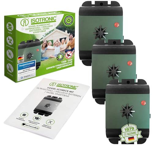ISOTRONIC 3er Set Vogelabwehr Ultraschall batteriebetrieben mobil einsetzbar Vogelvertreiber Vogelschreck Taubenabwehr Taubenschutz Taubenschreck gegen Tauben Vögel Möwen auf Balkon Dach (3)