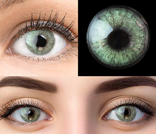 GLAMLENS Lenti a contatto colorate verdi Keira Green - mensili - con porta lenti a contatto - verde naturali in silicone idrogel - 2 pezzi - DIA 14.2 - senza correzione 0.00 diottrie lente a contatto