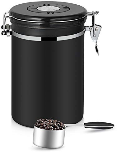 Hossejoy 1800ML Airtight Coffee Canister, Stainless Steel Container with Measuring Scoop, Large Ground Vault Storage Jar with co2 Valve for Coffee Beans, Tea, Nuts and Powders Freshness