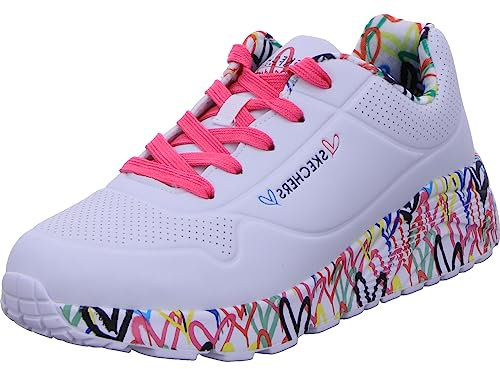 Skechers Mädchen Uno Lite Lovely Luv Sneaker, White Synthetic H. Pink Trim, 34 EU