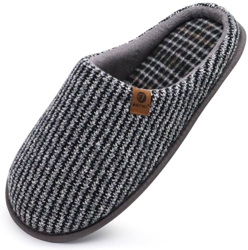 ONCAI Mens Slippers Memory Foam Slippers Slip On Warm Fluffy House Indoor/Outdoor Shoes With Non-Slip Sole