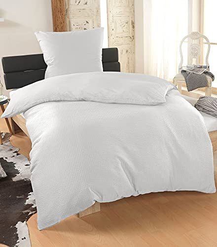 Malika® Ropa de cama Seersucker de 155 x 220 cm con funda de almohada de 80 x 80 cm | certificado ÖkoTex Standard 100 | ropa de cama de verano de microfibra | no necesita planchado y fácil de