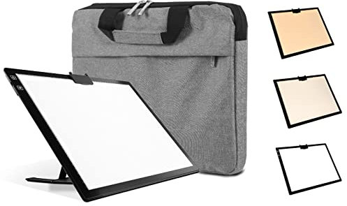 Leuchttisch A3, wiederaufladbar, 2500 mAh, Leuchttablett, LED 6500 K, Helligkeit verstellbar, für Diamond Painting, Zeichnen, Malen, Animation, Skizzieren, mit Ständer und Tragetasche