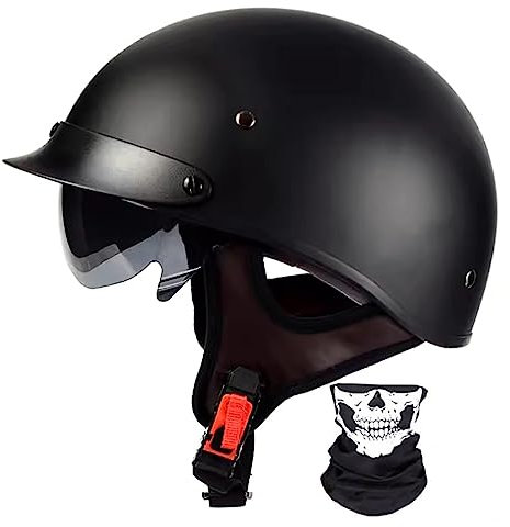Retro Halbschalenhelm Jethelm Motorradhelm Moped Helm Halbhelm Mit Fahrradvisier ECE-Zertifizierung Rollerhelm Cruiser Chopper Skateboardhelm für Mofa Crash Moped Scooter Cruiser