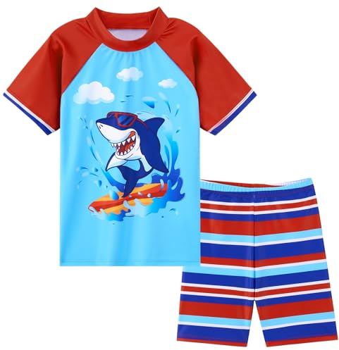 Maillot de bain 2 pièces pour garçon Motif dinosaure Maillot de bain rashguard et maillot de bain, gris souris, 4 ans