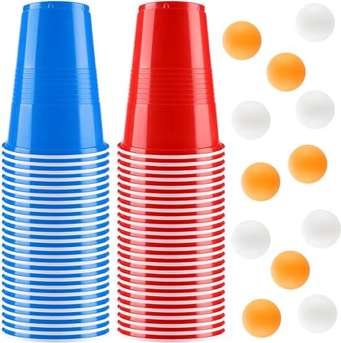 Bierpong Becher Set, 500ML Beerpongbecher Enthält 50 Becher und 12 Tischtennisbälle, Beer Pong Becher, Wiederverwendbare Partybecher für Weihnachten Party Geburtstag Festivals Camping (50PCS)