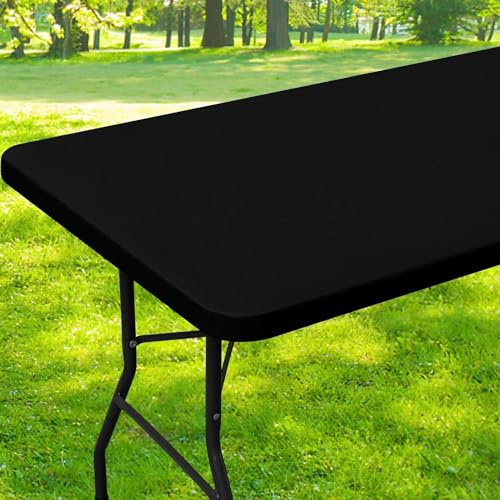 Rektangel picknick bordsduk vattentät elastisk bordsduk utomhus svart | Kantat anpassat vinylbordsskydd med flanellbaksida kan torkas av vaxduk PVC bordsskydd middag kök picknick 80 cm x 190 cm