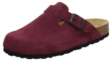 AFS-Schuhe 2900 Clogs Damen Bequeme Hausschuhe mit Fußbett aus Leder Made in Germany (40 EU, Beere Velour)