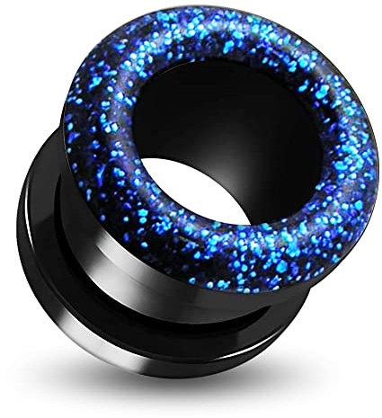 AZARIO LONDON Blue Glitter Inlay Black UV Acrylic Flesh Tunnel - UV Ear Plug- Plug and Tunnel