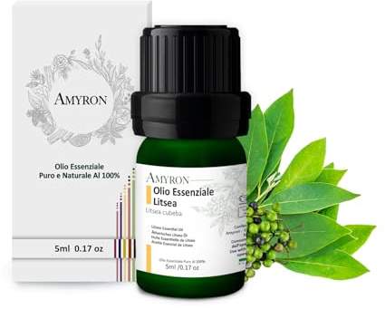 Olio Essenziale Litsea Cubeba/May Chang/Verbena Esotica / 5ml AMYRON Naturale E Puro Al 100% Ideale Per Aromaterapia E Diffusore Oli Essenziali/Massaggi aromatici/Uso Alimentare