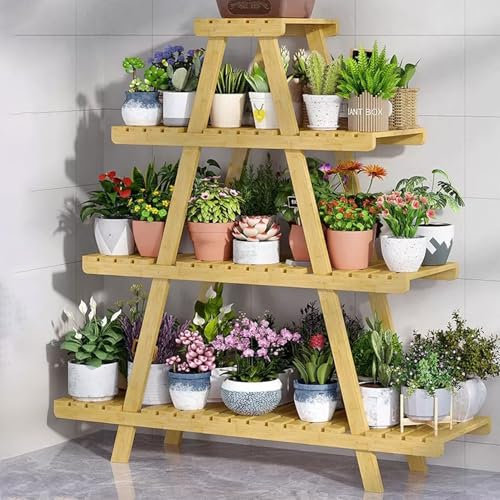 Soporte de madera para plantas con 2/3/4 niveles, estante de exhibición de madera para sala de estar, balcón o escalera de esquina, soporte de flores para macetas de esquina multifuncional