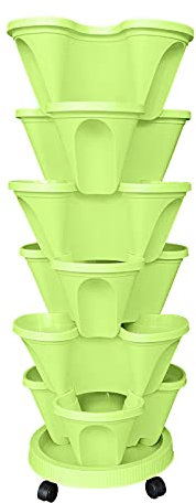 Fioriera verticale impilabile a 6 ripiani per erbe, fragole e fiori, con sottovaso da 33 cm