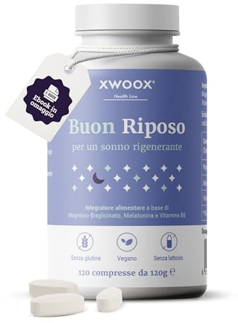 Melatonina per Dormire Meglio con Magnesio Bisglicinato e Vitamina B6-120 Pastiglie per Dormire la Notte, Vegane, Senza Glutine e Lattosio, con Ebook in Omaggio - Prodotto in Italia