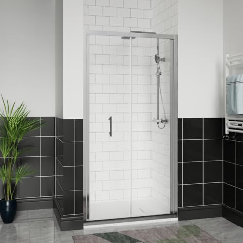 Aquariss 1100 x 900 mm Chrome Bifold Shower Door Enclosure with White Tray | Bi Fold Shower Enclosure Cubicle with Tray and Waste, Shower Tray and Enclosure Set, Wetroom, Reversible