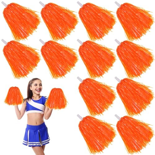 12 Stücke Cheerleading Pom Poms, Sportpompons Cheers Ball Pompoms, Cheerleader Pompons für Sportveranstaltungen Ballspiele Tänze Karnevalspartys Verwendet, Oranger