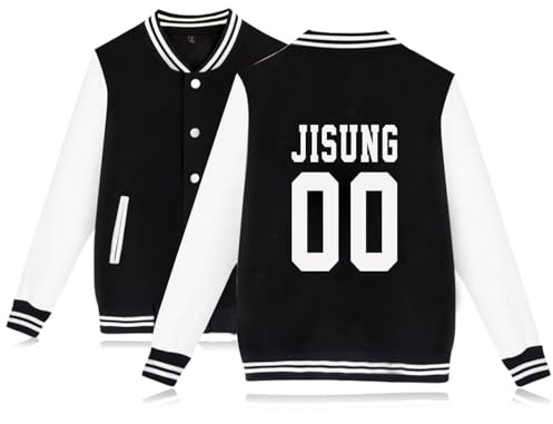 Kpop SKZ Baseball Varsity Jacket Bangchan Felix Hyunjin Jeongin Minho Bomber Jacket Pullover Sweatshirts For Women, Black Jisung, L