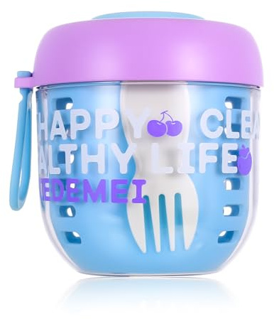 JJWUYUE Taza de Cereales para Llevar, 500ml Vasos para Yogurt con Tapa, Contenedores Portátiles para Avena Durante La Noche, Vaso Cereal de Avena Fruta con Tapa y Tenedor(500ml + 50ml)