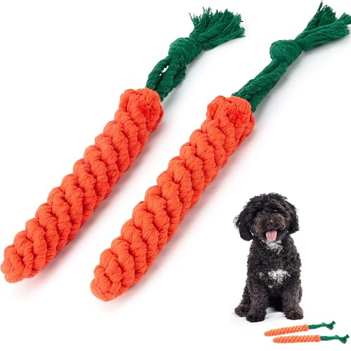 Zappi Co 2 Pack Carrot Dog Rope Chew Toys (22cm) - Durable Dental Cleaning & Teething for Small, Medium, Large Dogs
