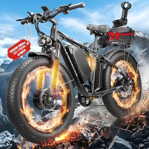 LPQVIATAS 9000W-Peak-Dual-Motor-Ebike for Adults with 52V 34Ah 1768Wh Battery, 42-46MPH Full Suspension Electric Bike, 24*4.0 Men Adult Fat Tire Mountain Snow Sand AWD Electric Bicycle Commuter